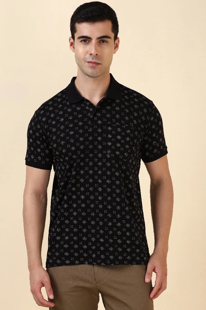 Men's Black Casual Printed Regular Fit Polo Tshirt