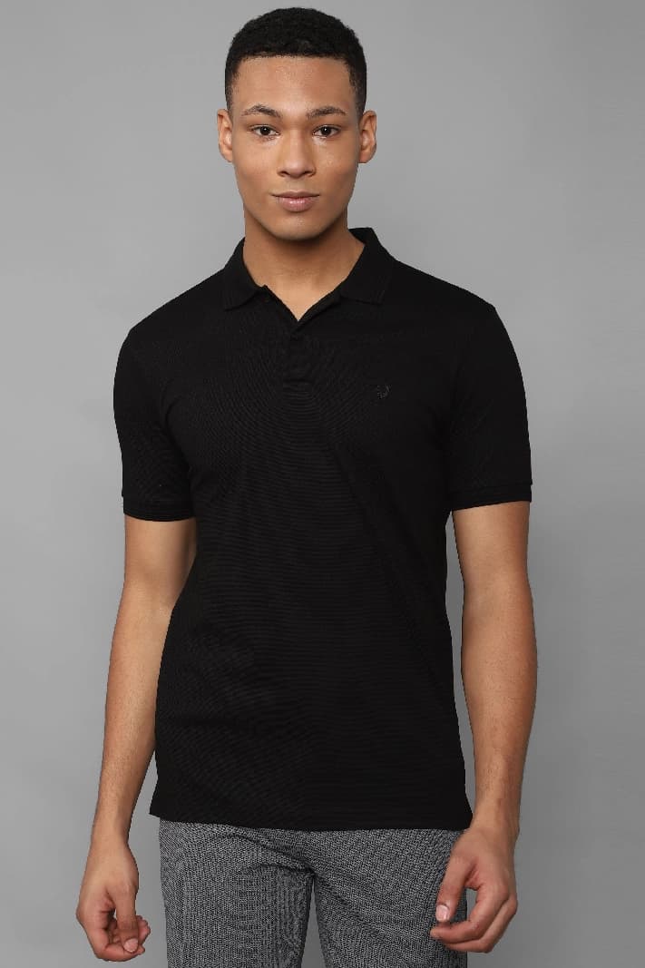 Men's Black Casual Solid Regular Fit Polo Tshirt