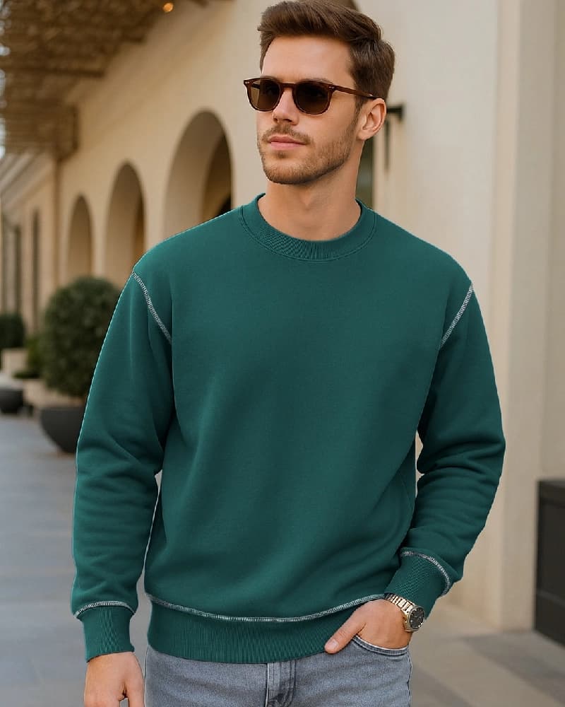 Men's Green Casual Solid Oversized Fit Sweatshirt