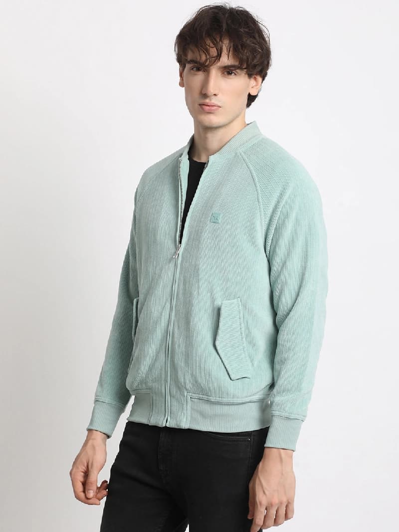 Men's Blue Casual Solid Regular Fit Jacket
