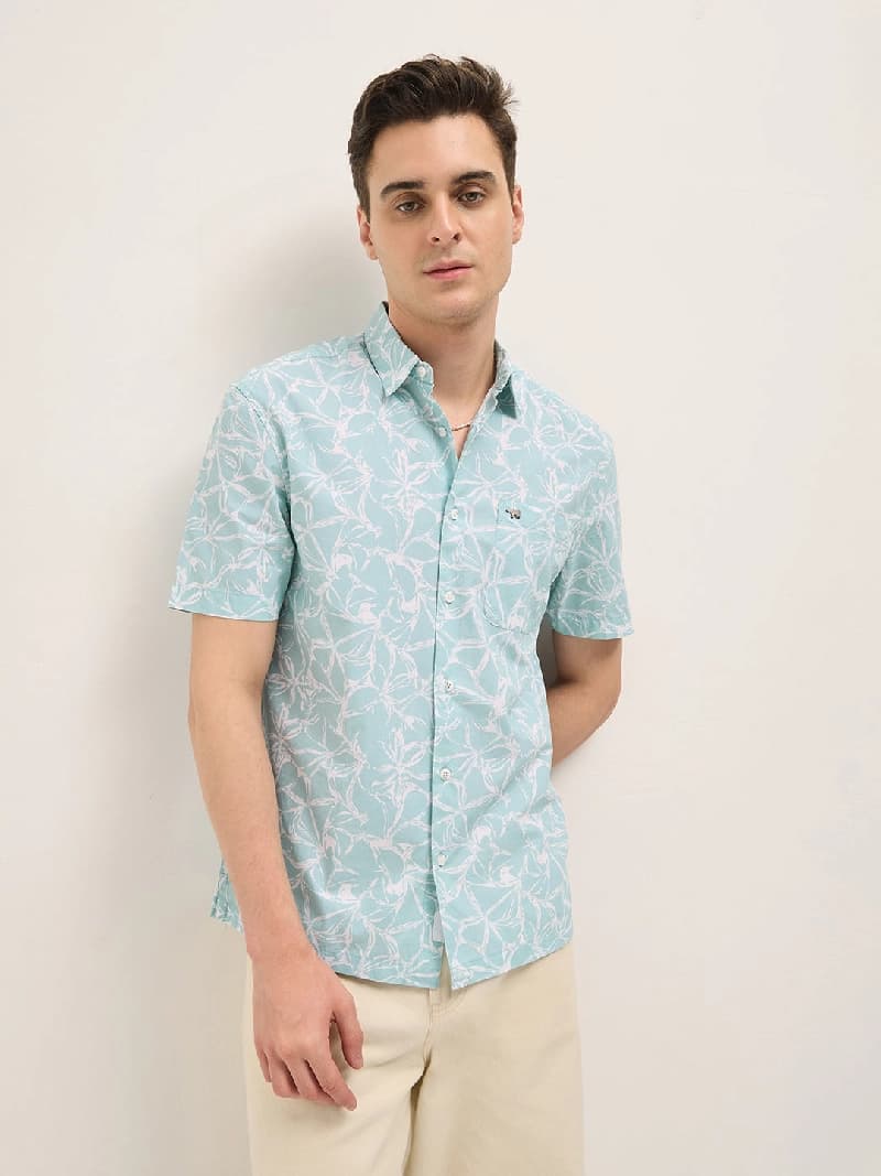 Men's Green Casual Printed Regular Fit Shirt