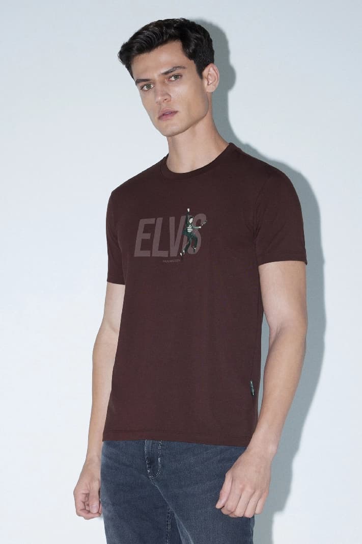 Men's Brown Casual Solid Regular Fit Tshirt