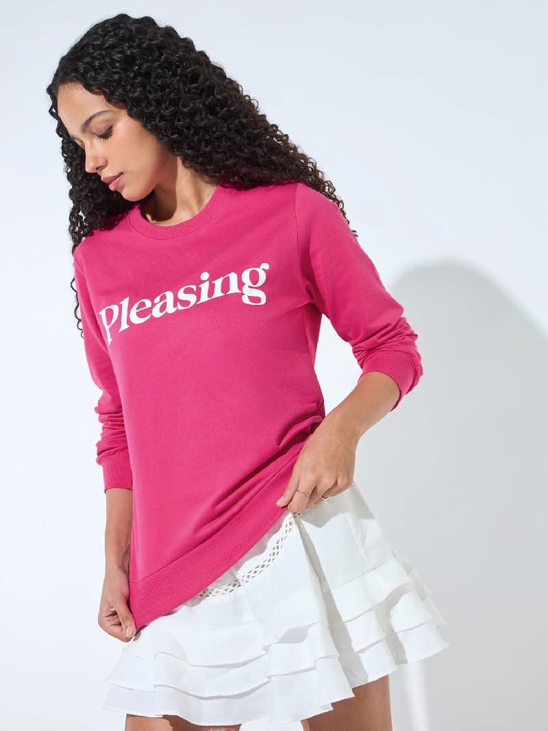 Women's Pink Casual Printed Regular Fit Sweatshirt