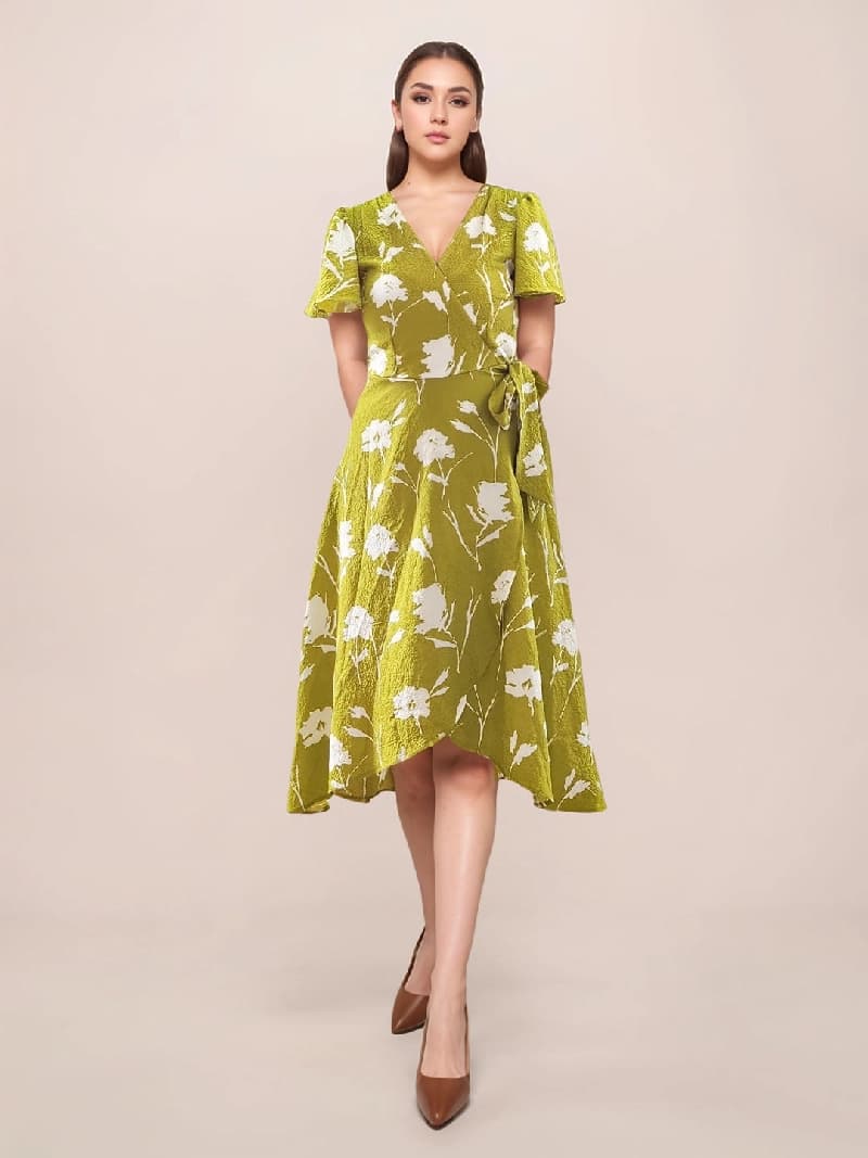 Women's Green Casual Printed Flared Fit Dress