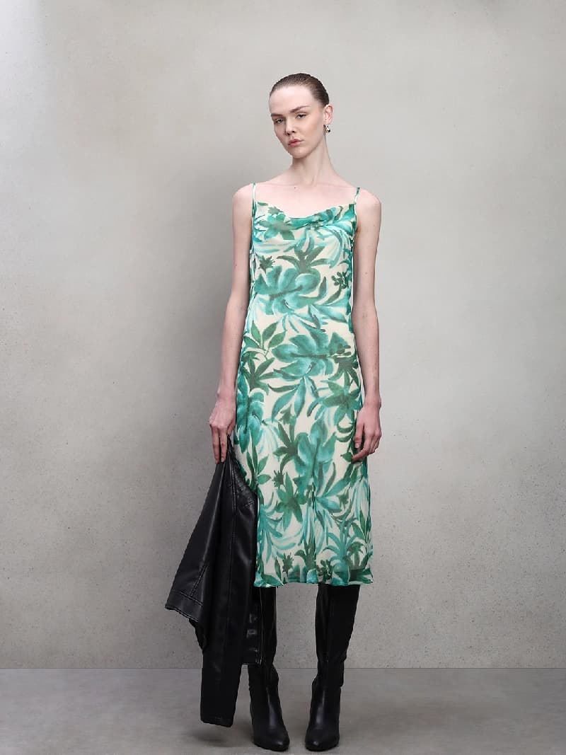 Women's Green Party Printed Bodycon Dress