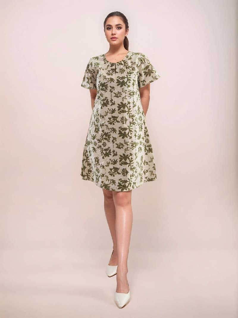 Women's White Casual Printed A-Line Dress