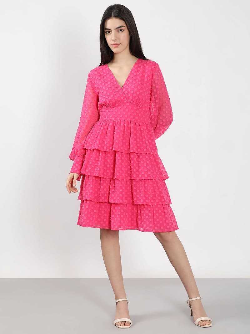 Women's Pink Casual Self-Design Dress