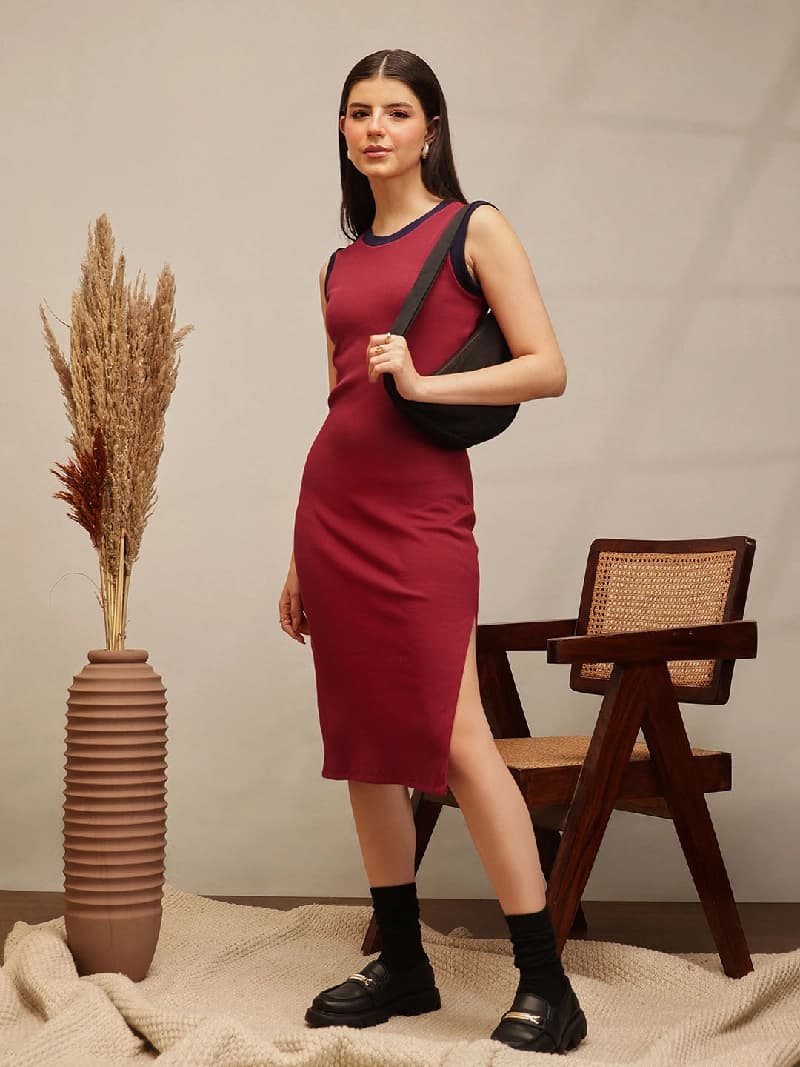 Women's Red Casual Solid Sleeveless Dress
