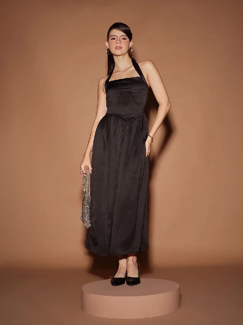 Women's Black Casual Solid Regular Fit Dress