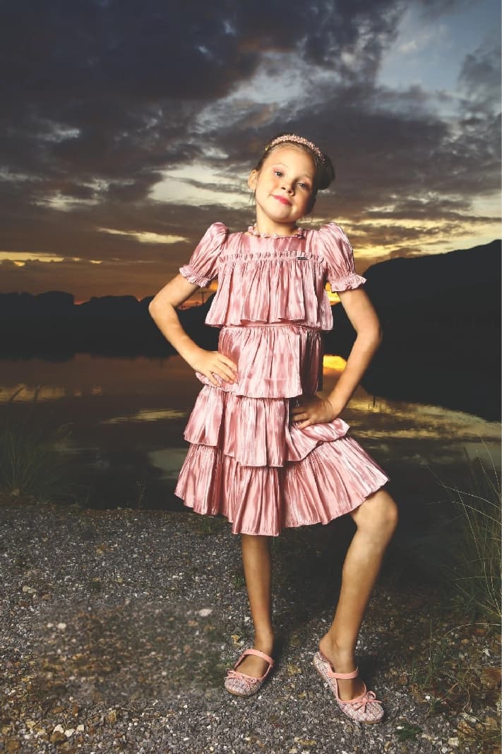 Girls Onion Pink Party A-Line Half Sleeves Dress