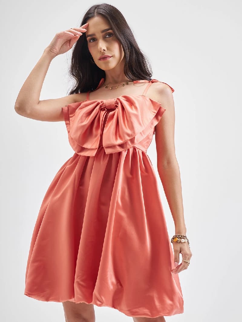 Women's Orange Balloon Mini Dress