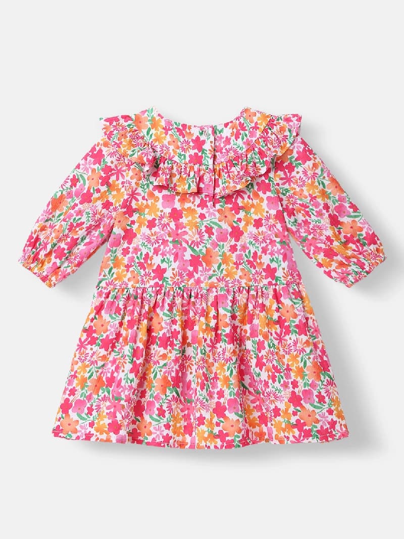 Girls Multicolor Floral Printed A-Line Dress