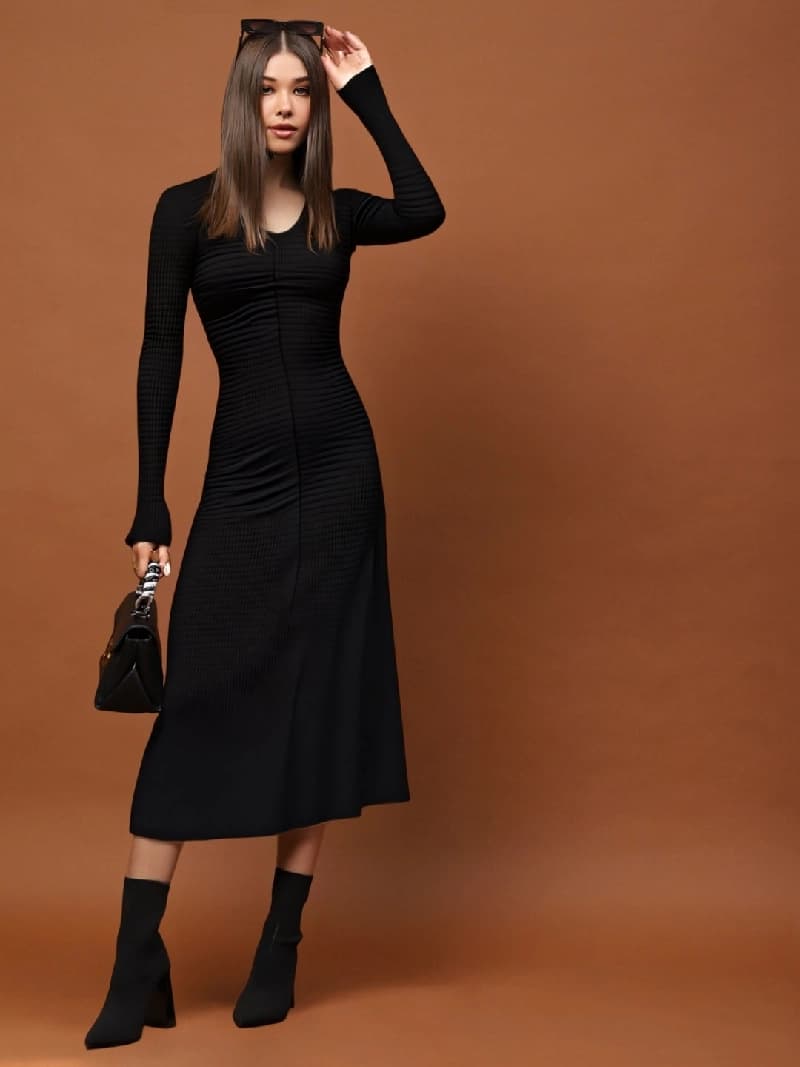 Women's Black Casual Solid Regular Fit Dress