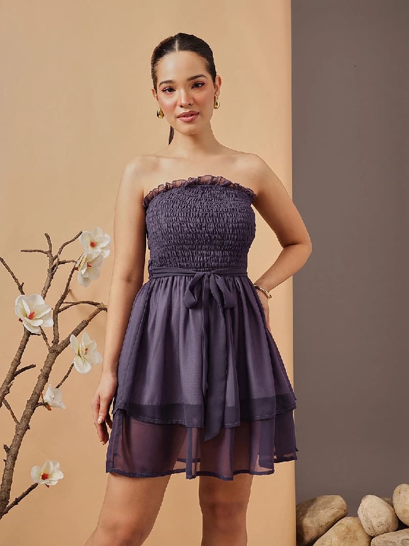 Women's Purple Party Solid Regular Fit Dress