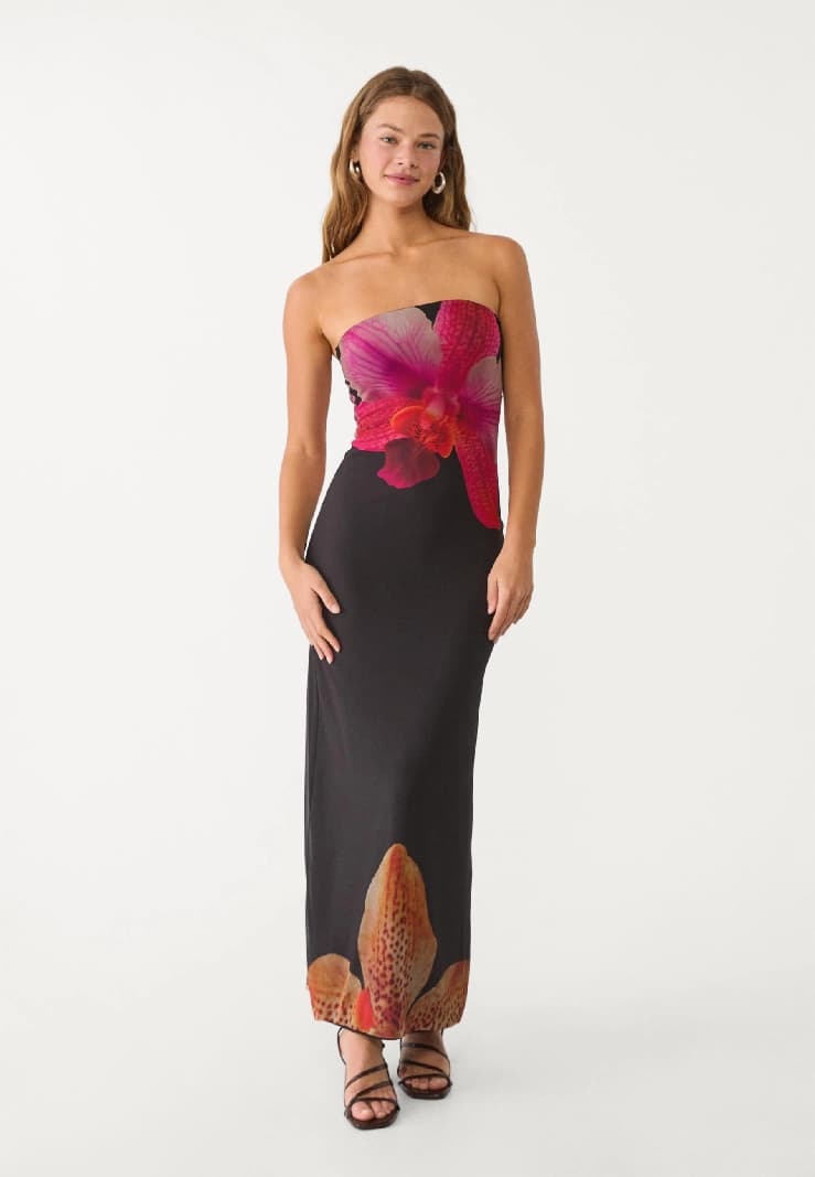 Women's Black Party Printed Skinny Fit Dress