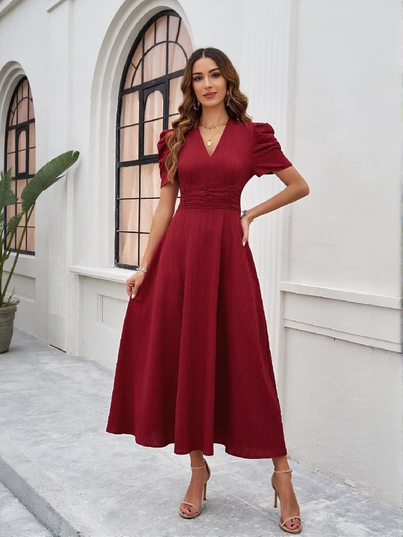 Women's Red Party Solid Regular Fit Dress