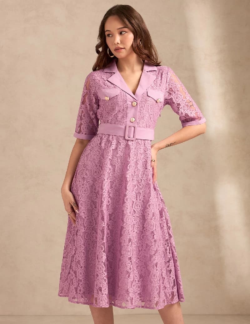 Women's Lilac Casual A-Line Dress