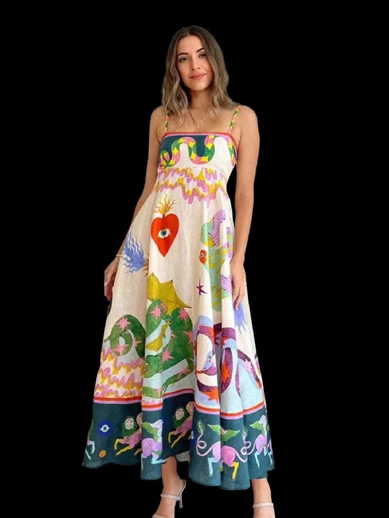 Women's Off White Casual Graphic Regular Fit Dress