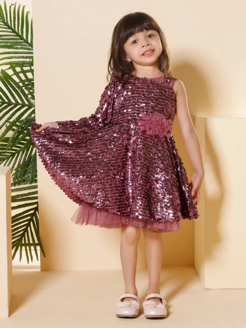 Girls Pink Party Full Sleeves Dress