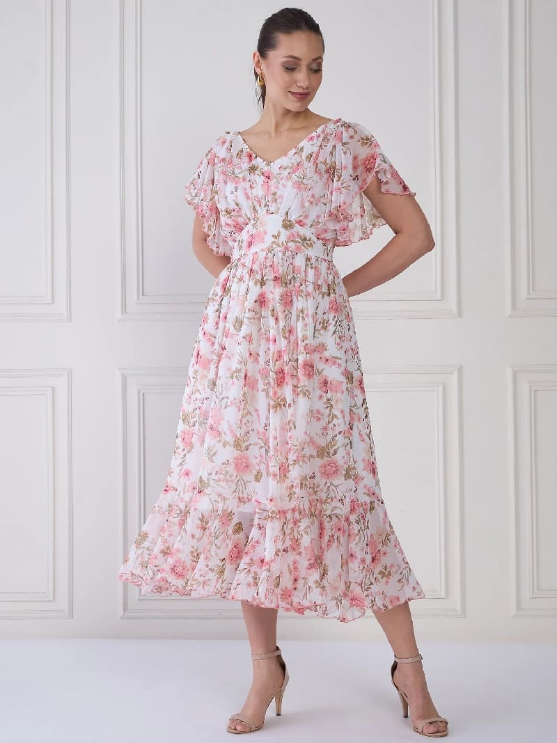 Women's White Casual Printed Dress