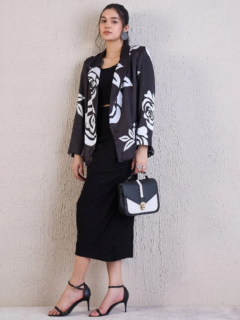 Women's Black Party Printed Dress