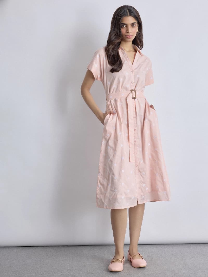 Women's Pink Formal Solid Dress