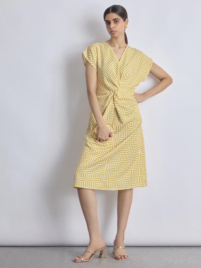 Women's Yellow Formal Printed Dress