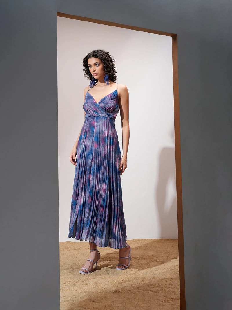 Women's Blue Casual Printed Regular Fit Dress