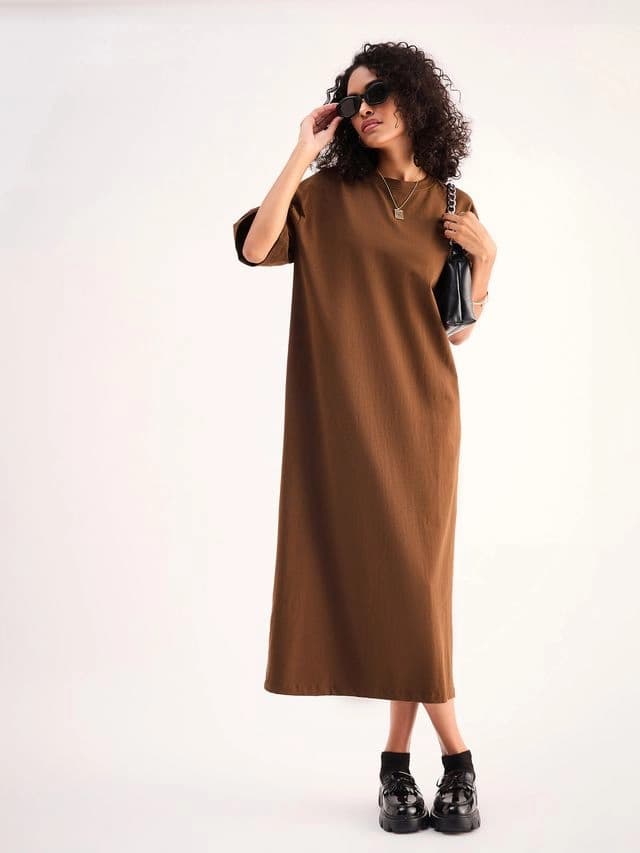 Women's Brown Casual Oversized Fit Dress