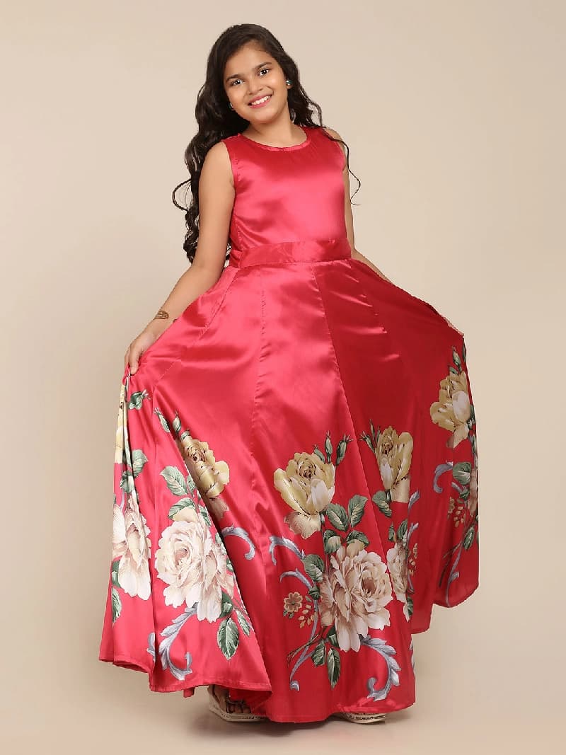 Girls Coral Floral Maxi Dress