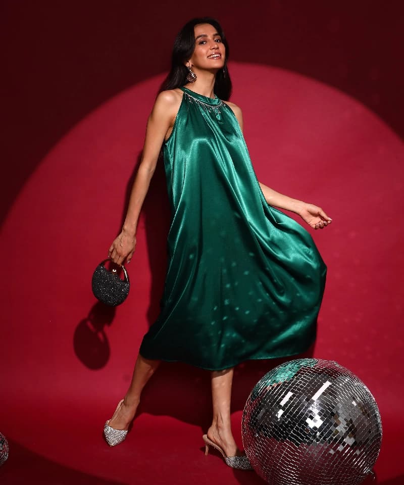 Women's Green Party Regular Fit Dress