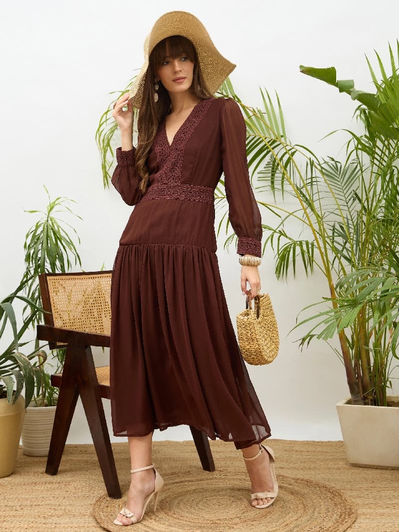 Women's Brown Casual Regular Fit Dress