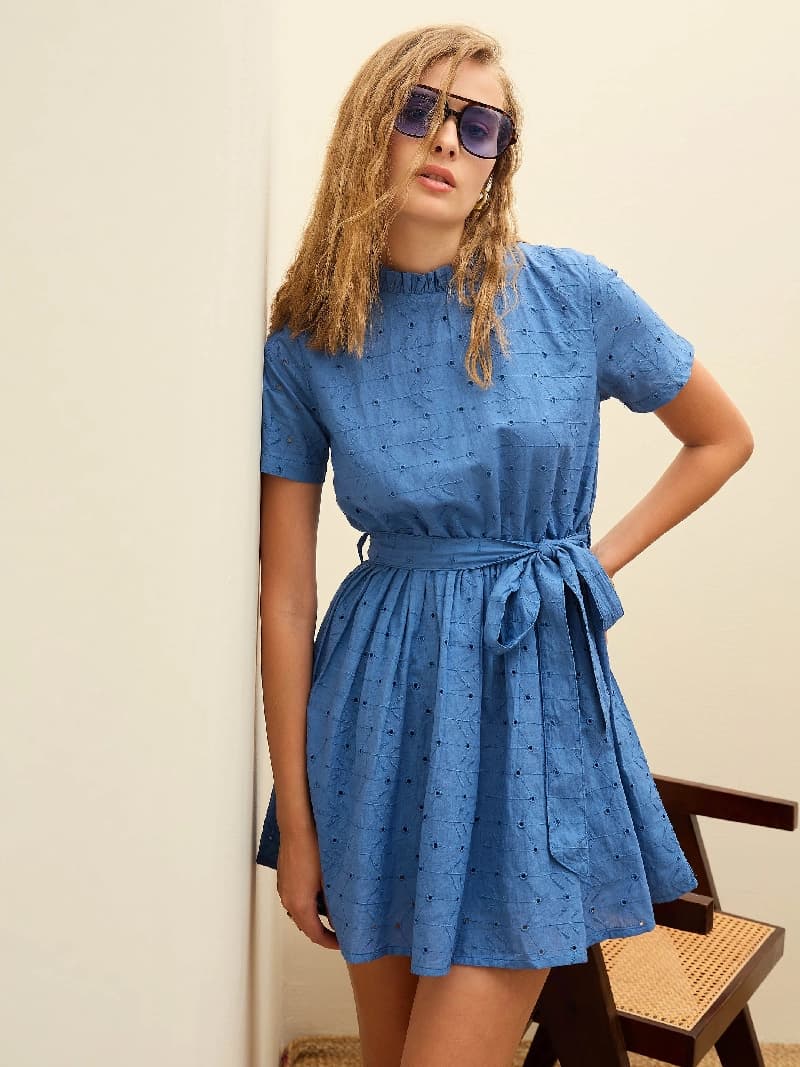 Women's Blue Casual Regular Fit Dress