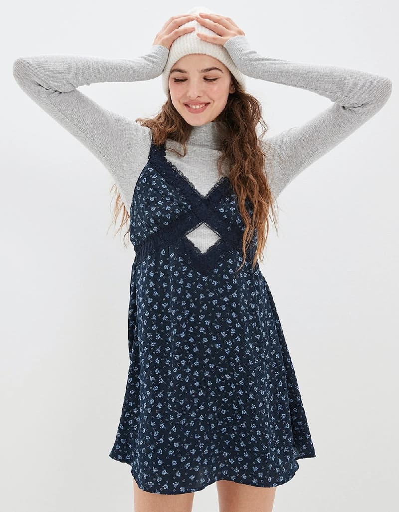 Women's Navy Casual Printed Dress