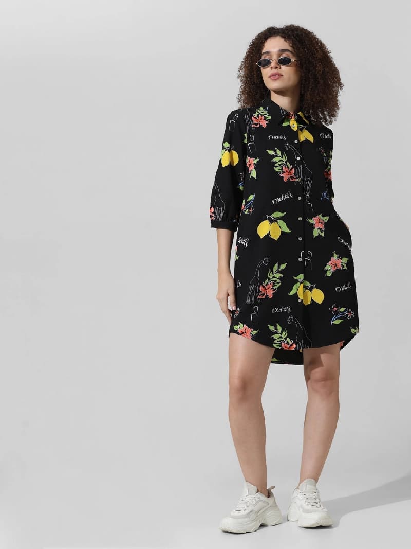 Women's Black Casual Printed Dress