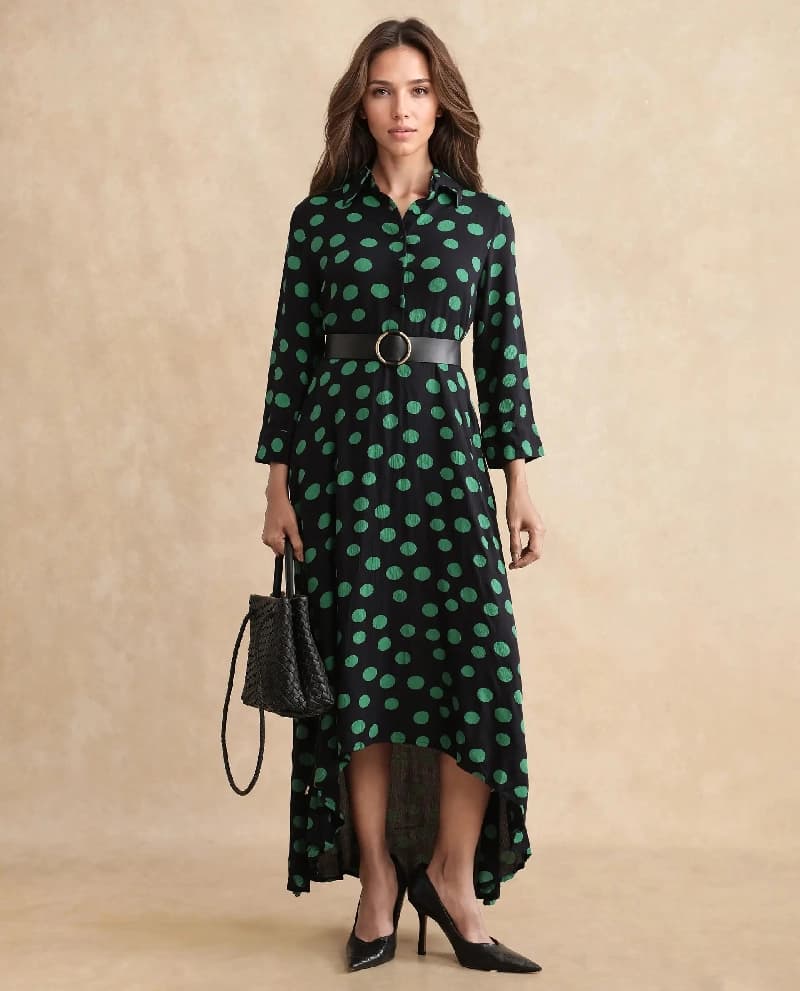 Women's Black Party Printed Regular Fit Dress