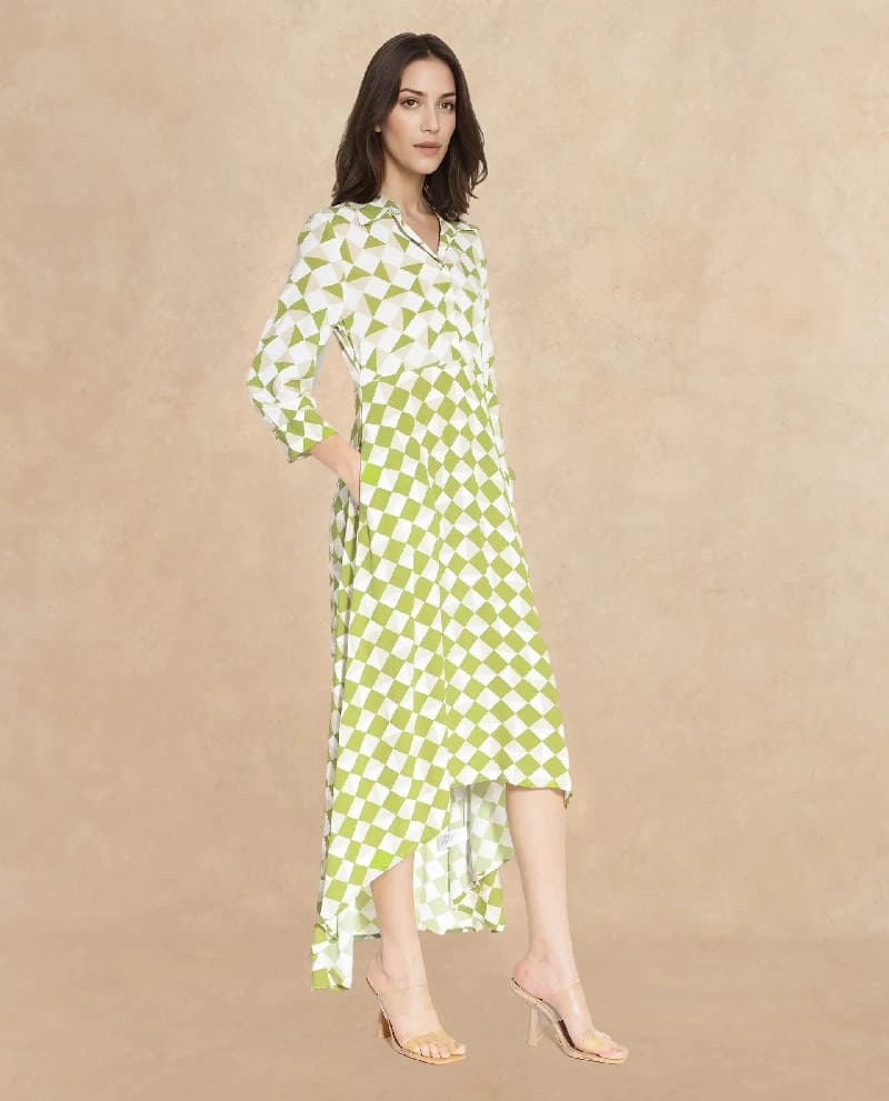 Women's Green Casual Printed Regular Fit Dress