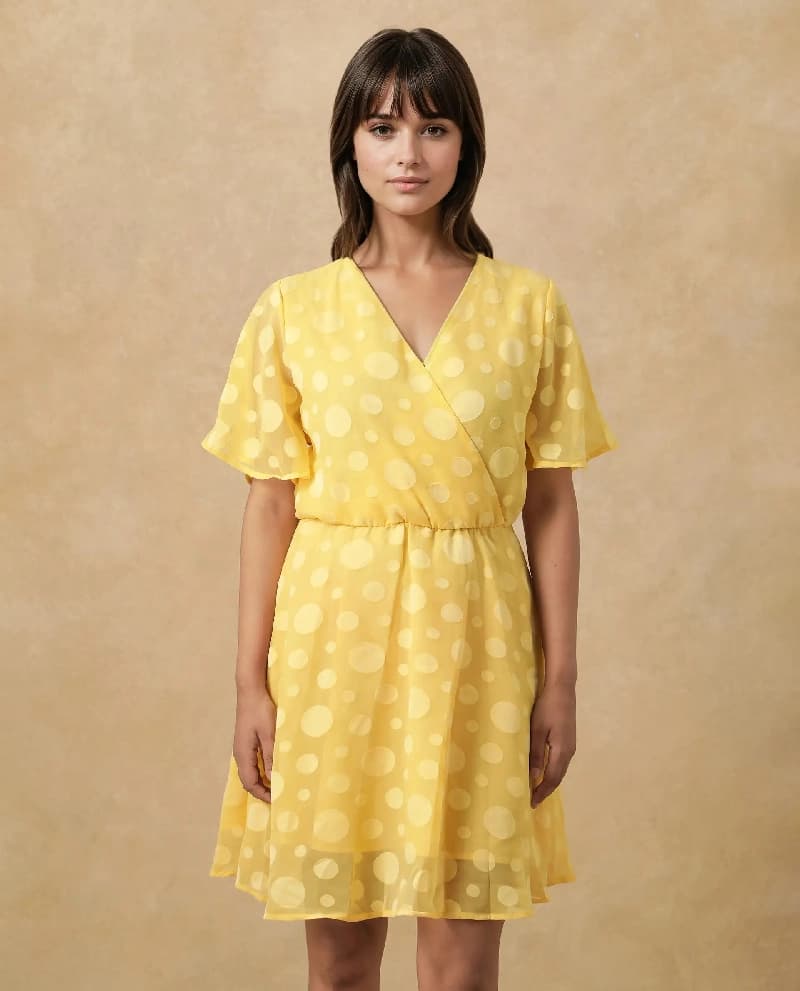 Women's Yellow Casual Printed Regular Fit Dress