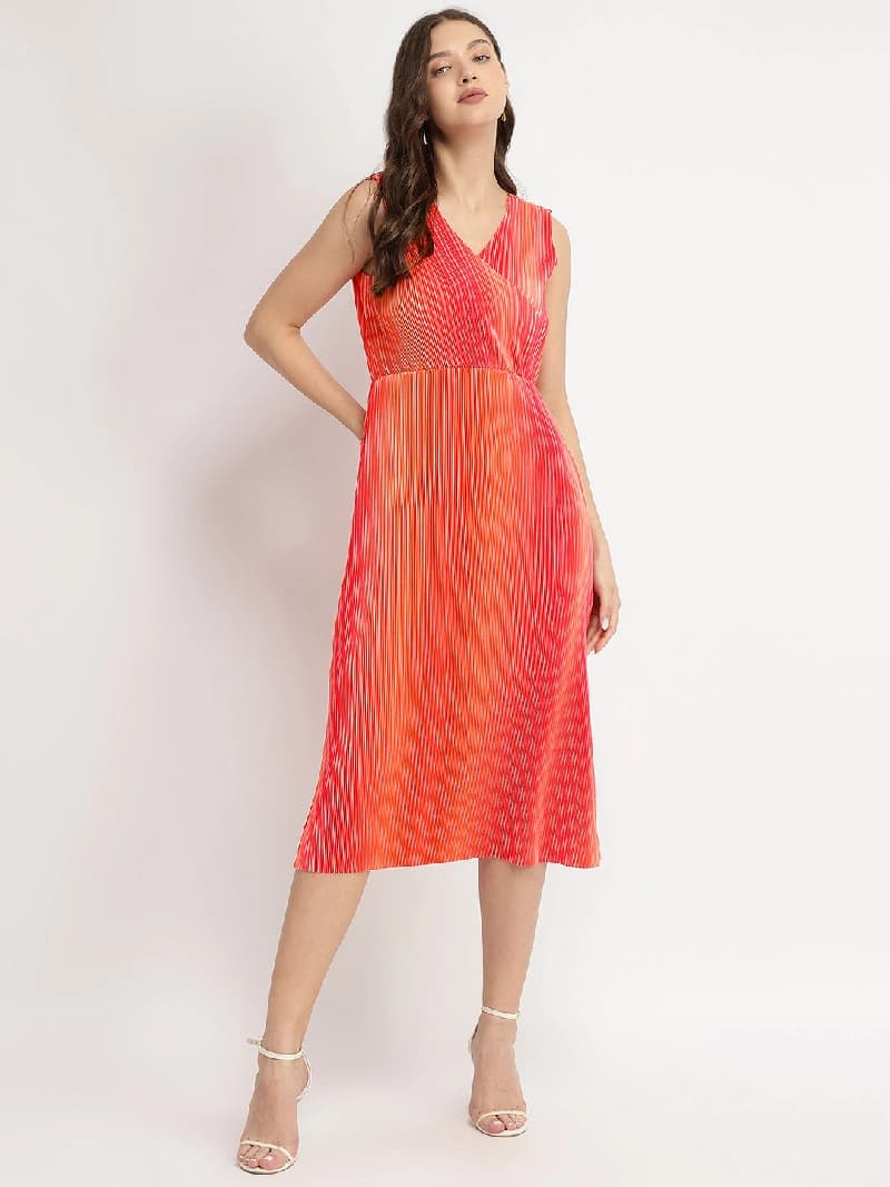 Women's Orange Party Printed Dress