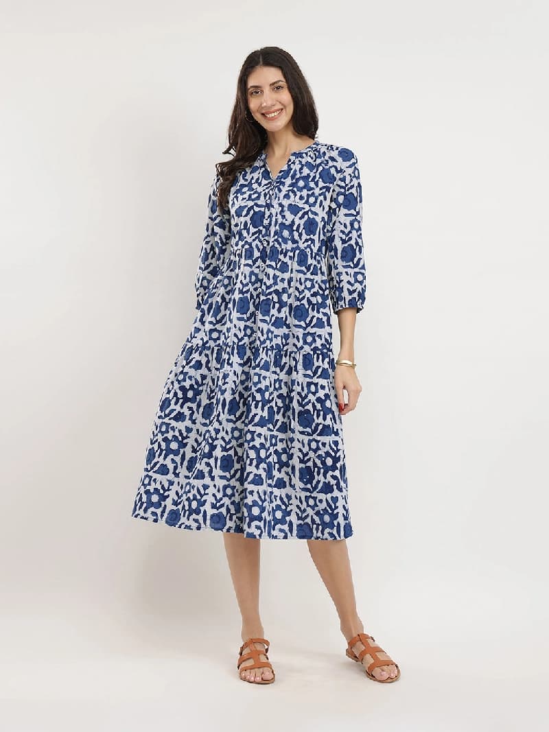 Women's Blue Casual Printed Dress