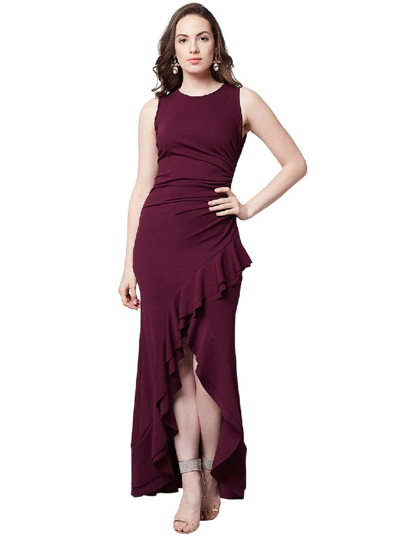 Women's Red Party Solid Regular Fit Dress