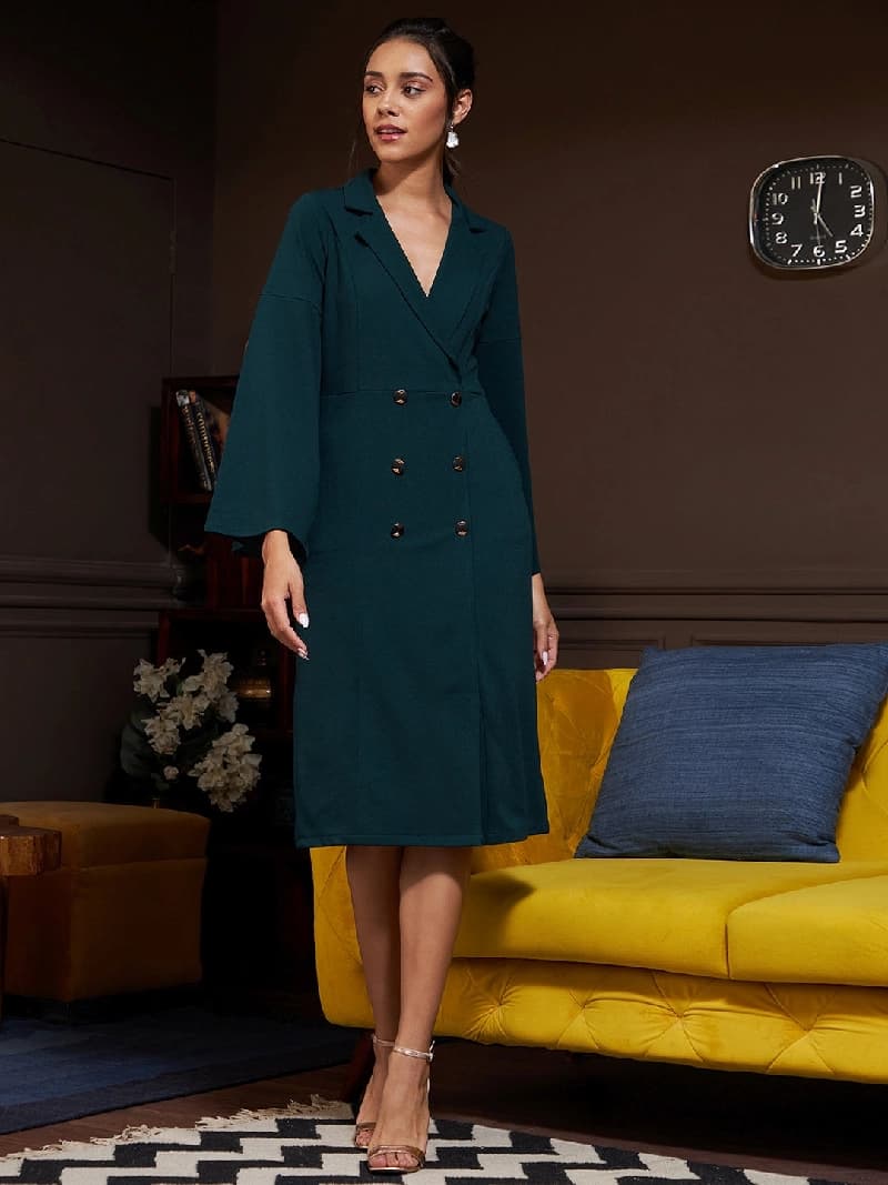 Women's Green Formal Solid Regular Fit Dress