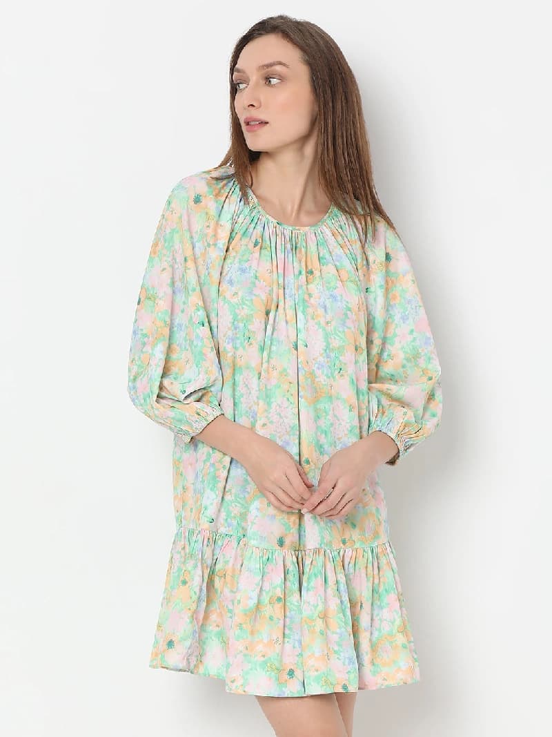 Women's Green Casual Printed Dress