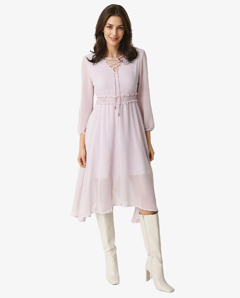 Women's Purple Casual Solid Regular Fit Dress