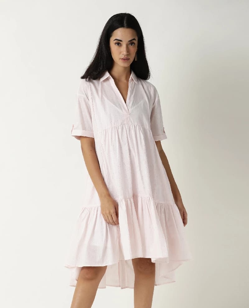 Women's Pink Casual Solid Regular Fit Dress
