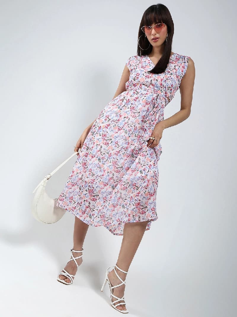 Women's White Casual Printed Dress