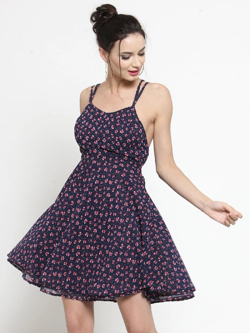 Women's Navy Casual Printed Dress