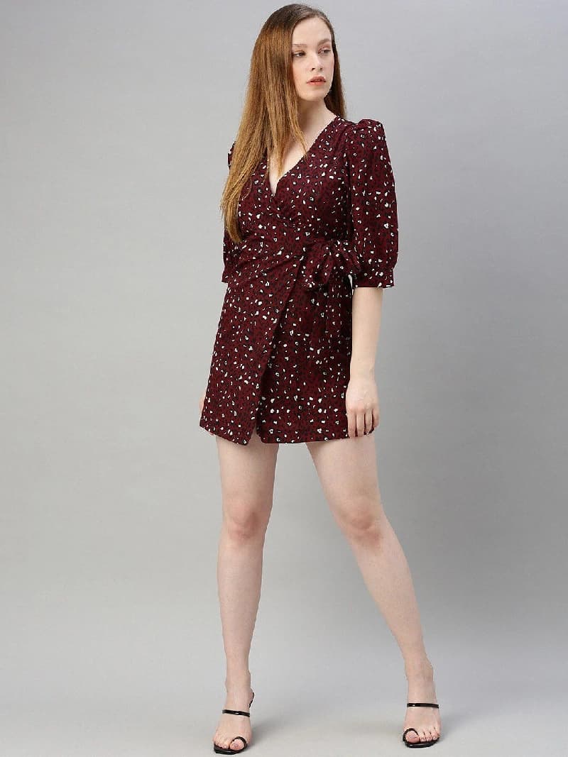 Women's Red Party Printed Dress
