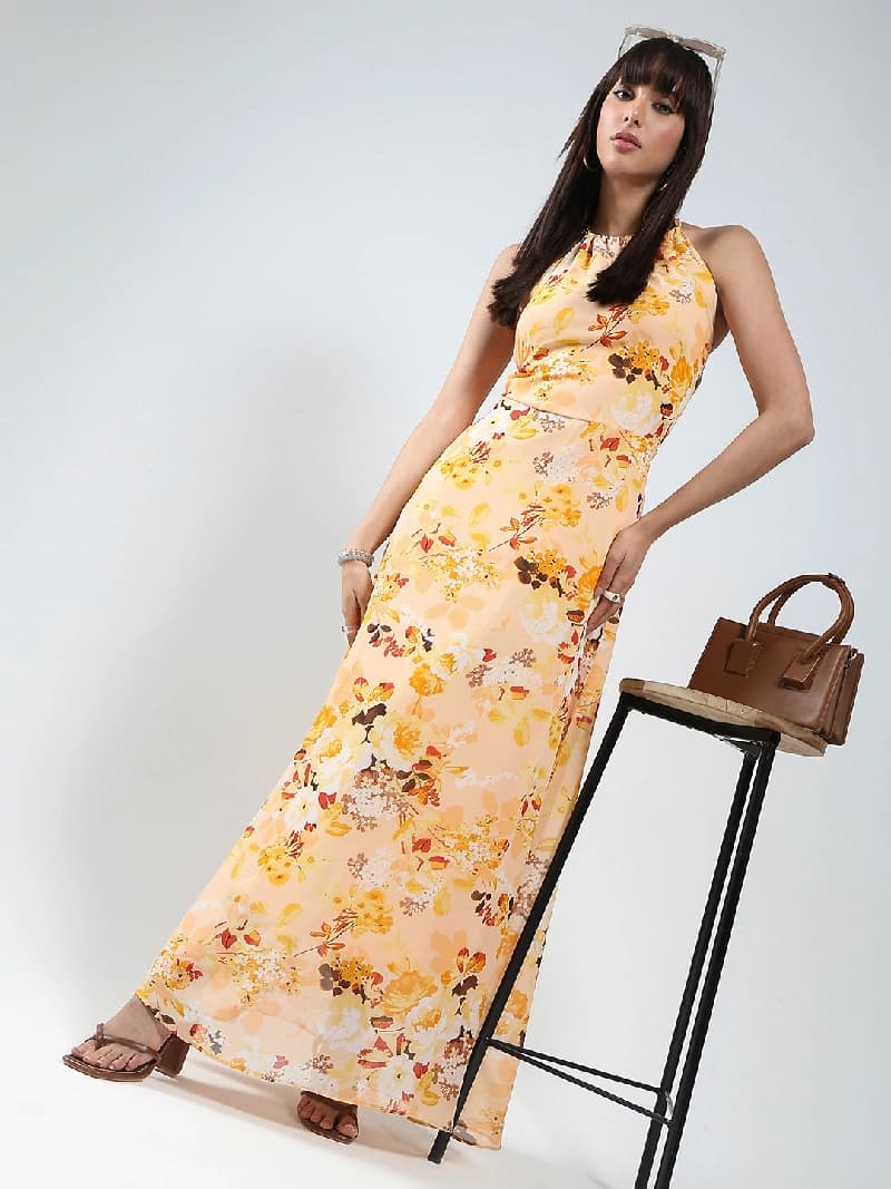 Women's Yellow Casual Printed Dress