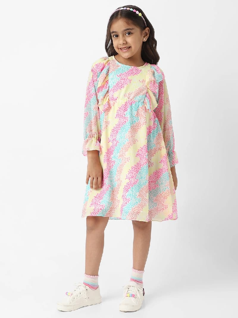 Girls Multicolor Casual Printed Dress